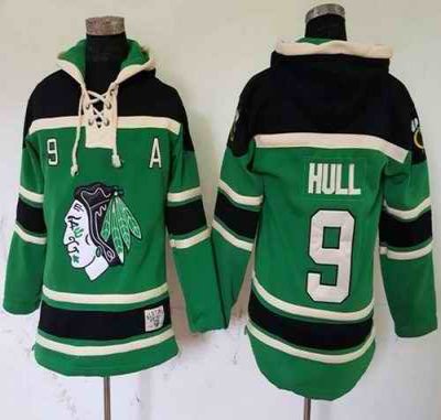 Blackhawks #9 Bobby Hull Green St. Patrick's Day McNary Lace Hoodie Stitched NHL Jersey