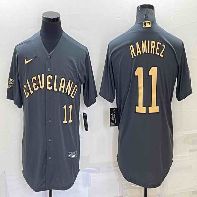 Men's Cleveland Guardians #11 Jos' Ram'rez 2022 All-Star Charcoal Cool Base Stitched Baseball Jersey