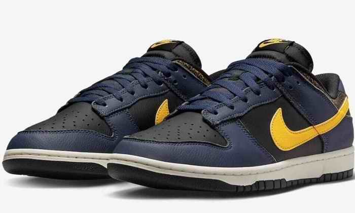 Men's Dunk Low Black/Navy/Yellow Shoes 0455