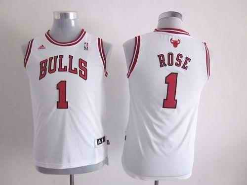 Bulls #1 Derrick Rose White Stitched Youth NBA Jersey