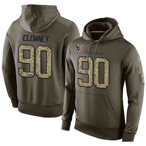 NFL Men's Nike Houston Texans #90 Jadeveon Clowney Stitched Green Olive Salute To Service KO Performance Hoodie