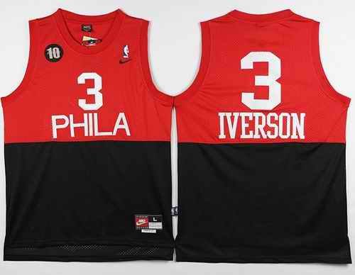 76ers #3 Allen Iverson Black/Red Nike Throwback Stitched NBA Jersey