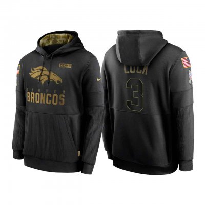 Men's Denver Broncos #3 Drew Lock 2020 Black Salute to Service Sideline Performance Pullover Hoodie