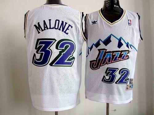 Jazz #32 Karl Malone White Throwback Stitched NBA Jersey