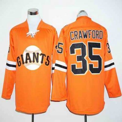 Giants #35 Brandon Crawford Orange Long Sleeve Stitched MLB Jersey