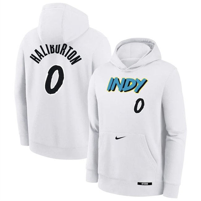 Men's Indiana Pacers #0 Tyrese Haliburton White 2024/25 City Edition Fleece Club Pullover Hoodie