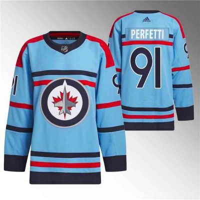 Men's Winnipeg Jets #91 Cole Perfetti Light  Blue Anniversary Primegreen Stitched Jersey