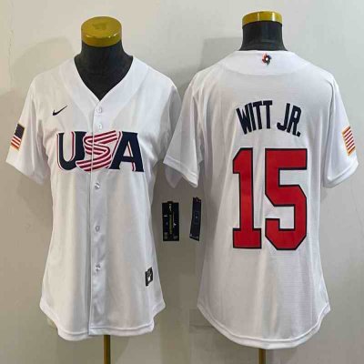 Youth USA Baseball #15 Bobby Witt Jr. 2023 White World Baseball Classic Stitched Jersey