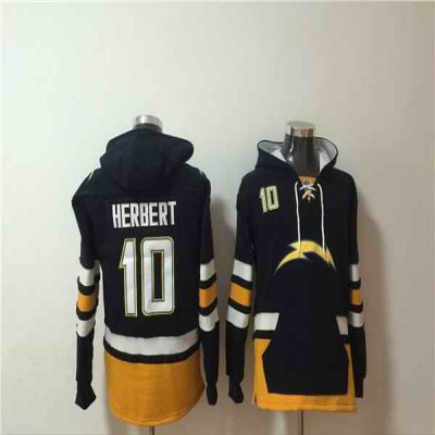 Men's Los Angeles Chargers #10 Justin Herbert Black Ageless Must-Have Lace-Up Pullover Hoodie