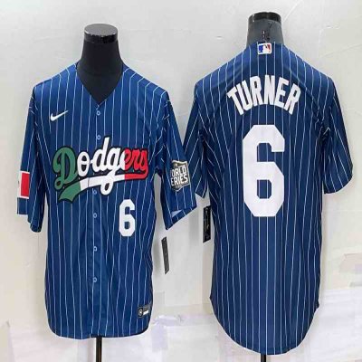 Men's Los Angeles Dodgers #6 Trea Turner Navy Mexico World Series Cool Base Stitched Baseball Jersey