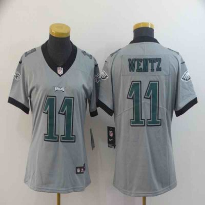 Women's Philadelphia Eagles #11 Carson Wentz Silver Inverted Legend Stitched NFL Jersey