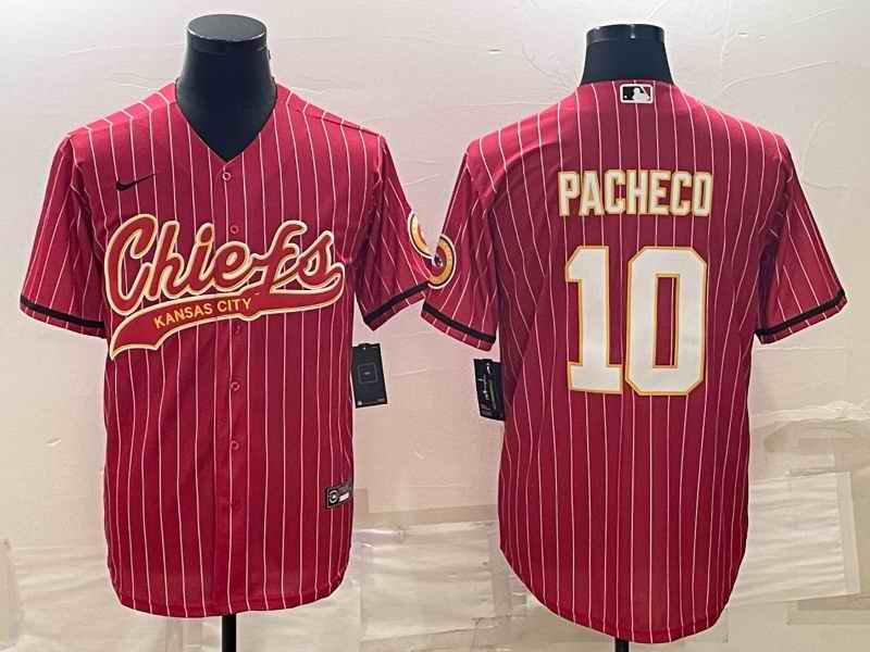 Men's Kansas City Chiefs #10 Isiah Pacheco Red With Patch Cool Base Stitched Baseball Jersey