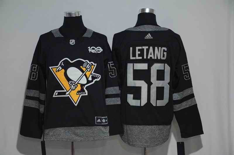 Pittsburgh Penguins #58 Kris Letang Black Men's 1917-2017 100th  Anniversary   Stitched NHL Jersey