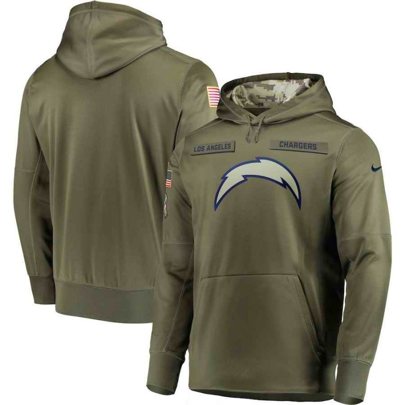 Men's Los Angeles Chargers 2018 Olive Salute to Service Sideline Therma Performance Pullover Stitched NFL Hoodie