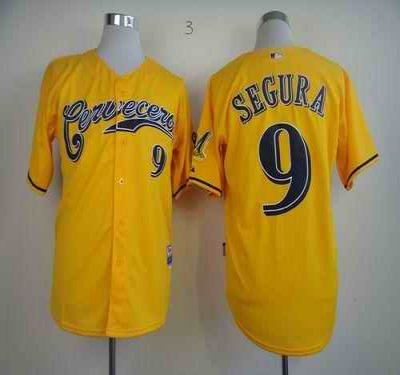 Brewers #9 Jean Segura Yellow Cerveceros Cool Base Stitched MLB Jersey