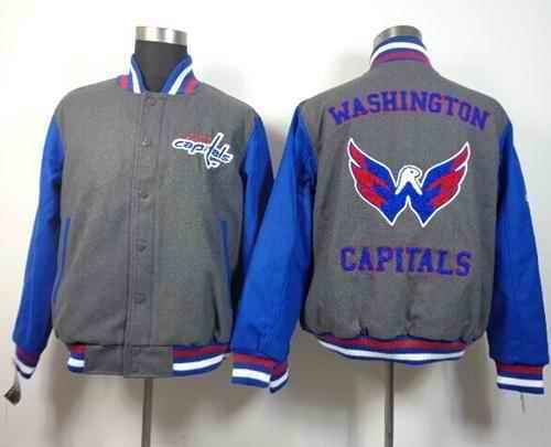 Washington Capitals Blank Satin Button-Up Grey NHL Jacket