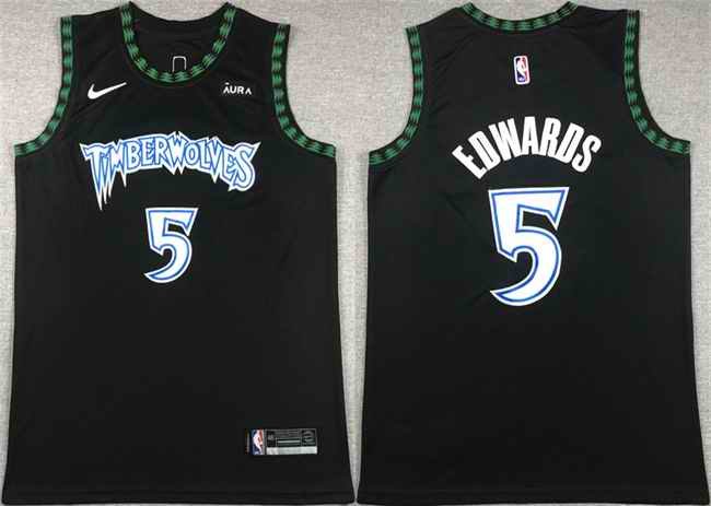 Men's Minnesota Timberwolves #5 Anthony Edwards Black City Edition Stitched Jersey