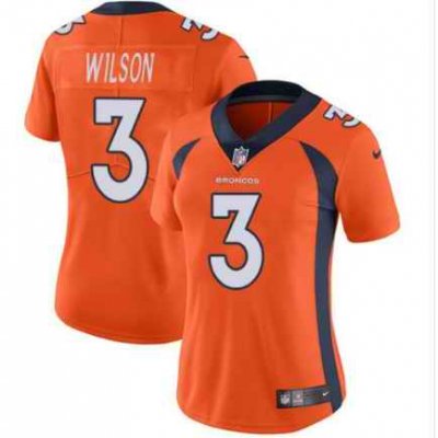 Women's Denver Broncos #3 Russell Wilson Orange Vapor Limited Stitched Jersey(Run Small)