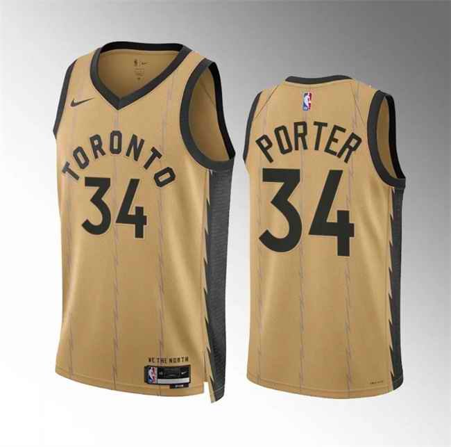 Men's Toronto Raptors #34 Jontay Porter Gold 2023/24 City Edition Stitched Basketball Jersey