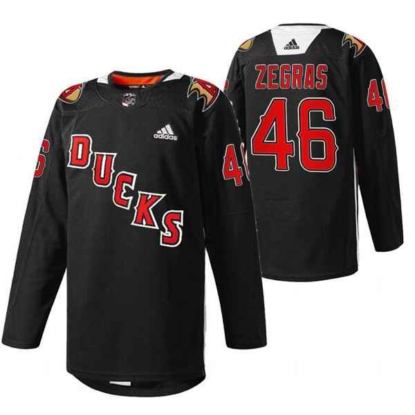 Men's Anaheim Ducks #46 Trevor Zegras 2022 Black Angels Night Stitched Jersey