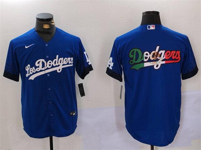 Men's Los Angeles Dodgers Blue Team Big Logo City Connect Cool Base Stitched Baseball Jersey