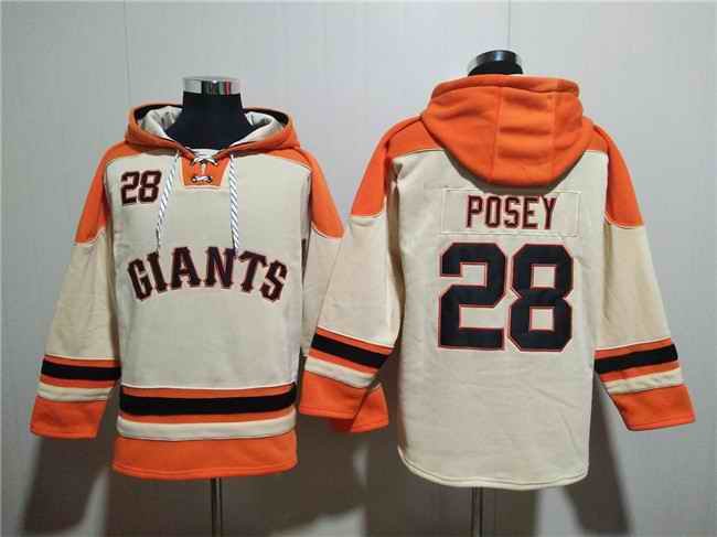 Men's San Francisco Giants #28 Buster Posey Cream Ageless Must-Have Lace-Up Pullover Hoodie