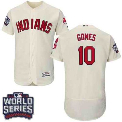 Indians #10 Yan Gomes Cream Flexbase Authentic Collection 2016 World Series Bound Stitched MLB Jersey