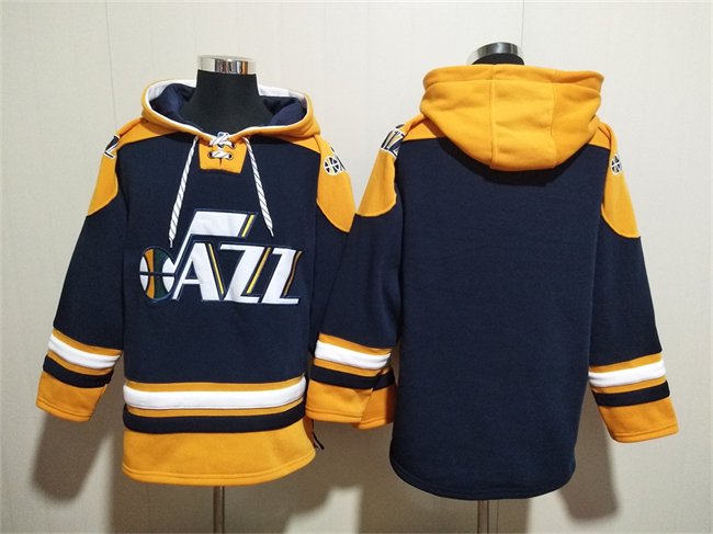 Men's Utah Jazz Blank Navy/Yellow Lace-Up Pullover Hoodie