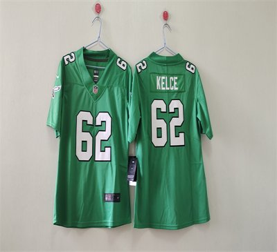 Women's Philadelphia Eagles #62 Jason Kelce Kelly Green Vapor Stitched Football Jersey(Run Small)