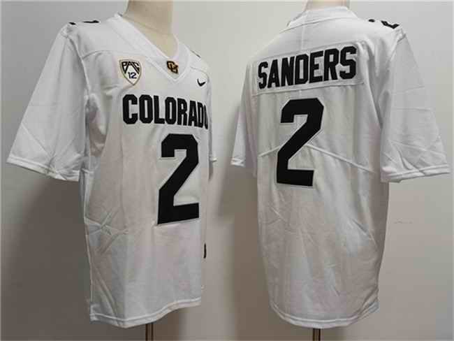 Men's Colorado Buffaloes #2 Shedeur Sanders White With PAC-12 Patch Stitched Football Jersey