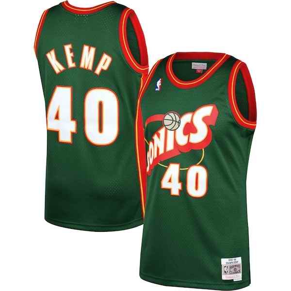 Men's Oklahoma City Thunder #40 Shawn Kemp Green Throwback SuperSonics Stitched Jersey