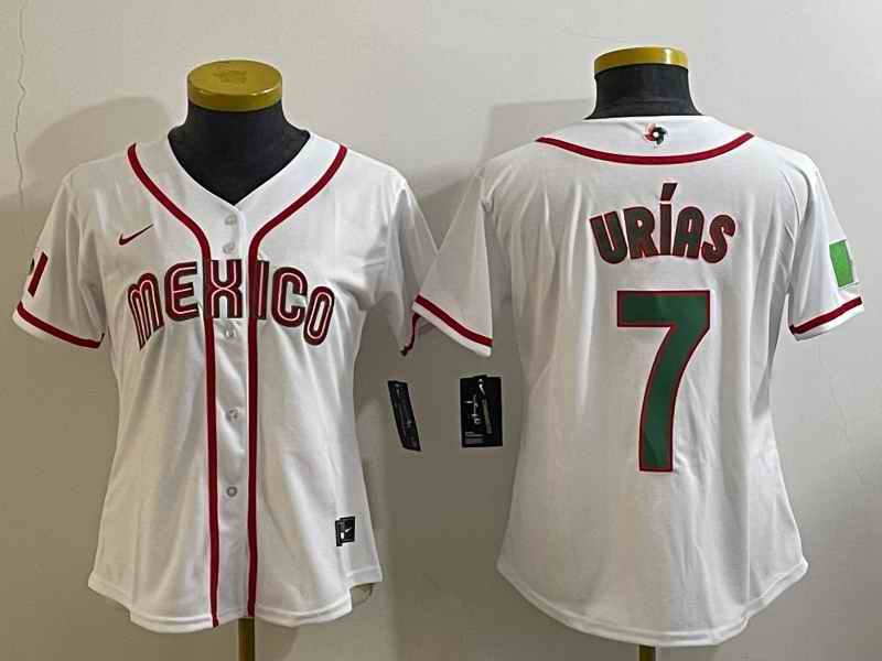 Youth Mexico Baseball #7 Julio Ur'as 2023 White World Baseball Classic Stitched Jersey