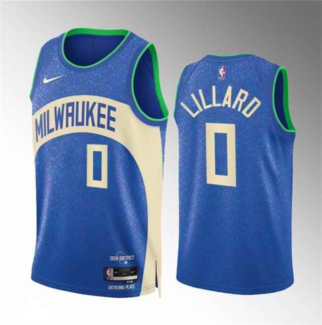 Youth Milwaukee Bucks #0 Damian Lillard 2023/24 Blue City Edition Stitched Basketball Jersey