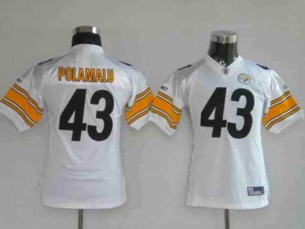 Steelers #43 Troy Polamalu White Stitched Youth NFL Jersey