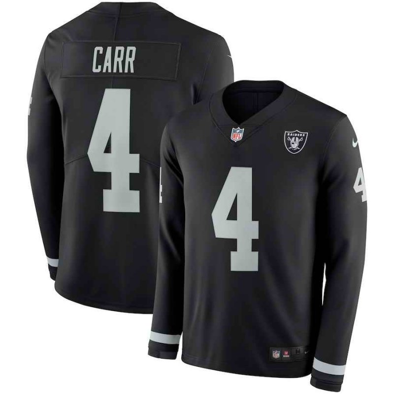 Men's Oakland Raiders #4 Derek Carr Black Therma Long Sleeve Stitched NFL Jersey