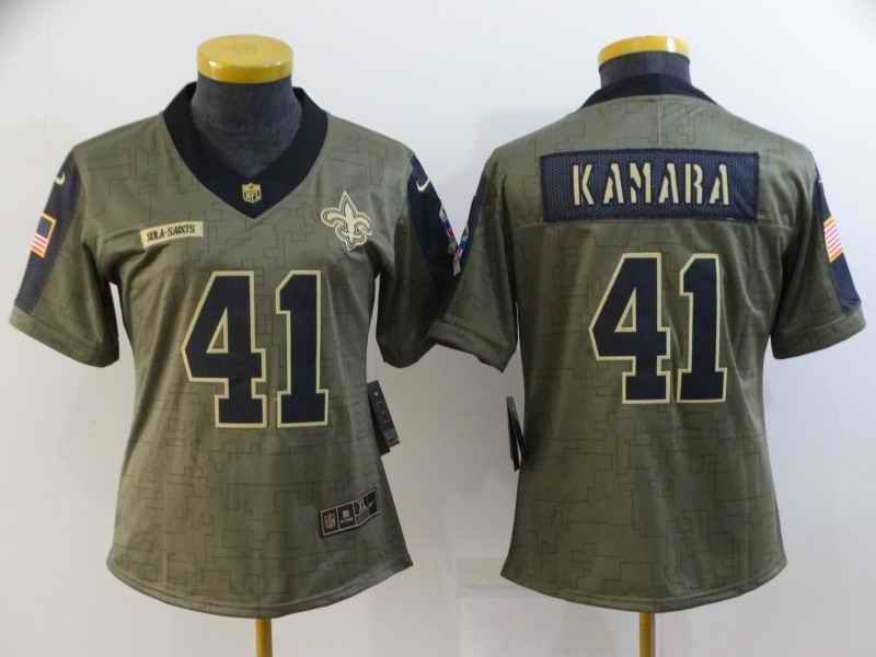 Women's New Orleans Saints #41 Alvin Kamara 2021 Olive Salute To Service Limited Stitched Jersey(Run Small)