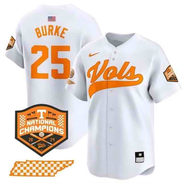 Men's Tennessee Volunteers #25 Blake Burke White 2024 Champions Vapor Limited Stitched Jersey