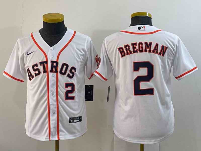 Youth Houston Astros #2 Alex Bregman White With Patch Cool Base Stitched Jersey