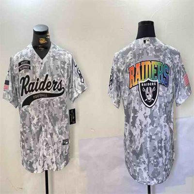 Men's Las Vegas Raiders Team Big Logo 2024 Arctic Camo Salute to Service Stitched Baseball Jersey