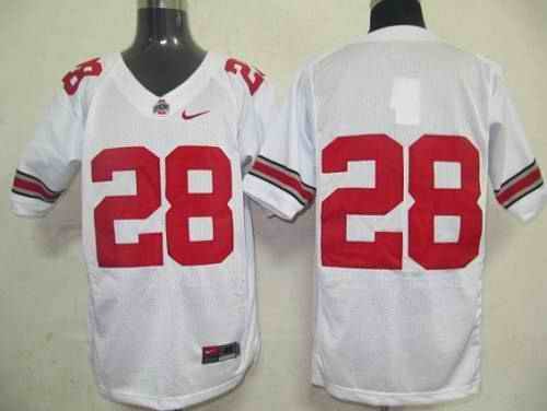 Buckeyes #28 White Stitched NCAA Jersey