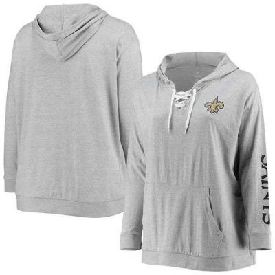 Women's New Orleans Saints Heathered Gray  Lace-Up Pullover Hoodie