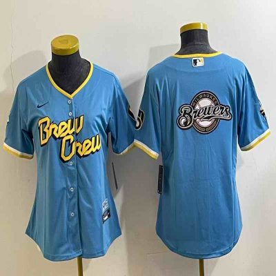 Women's Milwaukee Brewers Powder Blue Team Big Logo City Connect Stitched Jersey(Run Small)