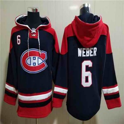 Men's Montreal Canadiens #6 Shea Weber Navy/Red  Lace-Up Pullover Hoodie