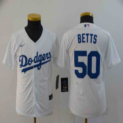 Youth Los Angeles Dodgers #50 Mookie Betts White Cool Base Stitched MLB Jersey