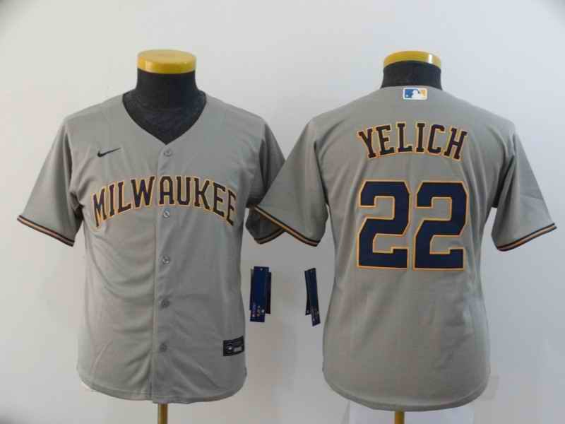 Youth Milwaukee Brewers #22 Christian Yelich Grey 2020 Cool Base Stitched MLB Jersey