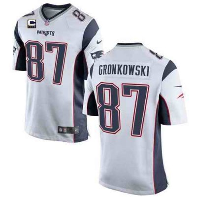 Nike Patriots #87 Rob Gronkowski White With C Patch Youth Stitched NFL New Elite Jersey