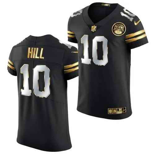 Men's Kansas City Chiefs #10 Tyreek Hill Black/Gold Stitched Football Jersey