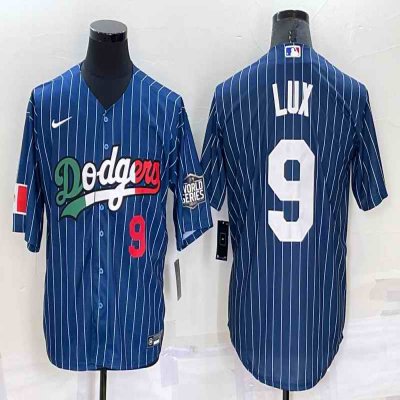 Men's Los Angeles Dodgers #9 Gavin Lux Navy Mexico World Series Cool Base Stitched Baseball Jersey