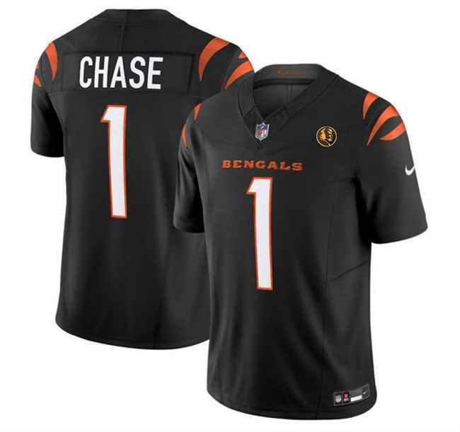 Men's Cincinnati Bengals #1 Ja'Marr Chase Black 2023 F.U.S.E. With John Madden Patch Vapor Limited Stitched Football Jersey