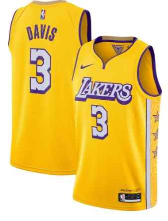 Men's Los Angeles Lakers #3 Anthony Davis 2019 Yellow City Edition Stitched NBA Jersey